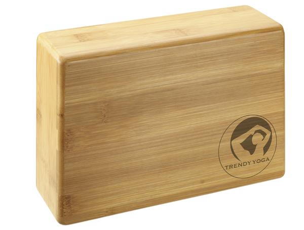 Bambus Yoga Block mit Trendyoga Logo, stabiler und nachhaltiger Trainingsblock für Yogaübungen.