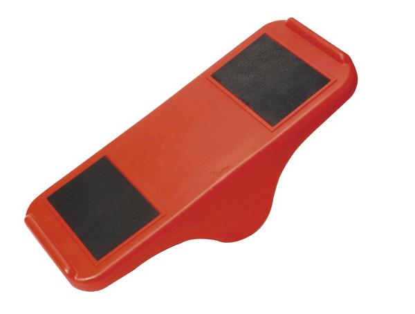 Roter Kunststoff-Rutschbrett mit schwarzen Anti-Rutsch-Pads für einfache Fortbewegung.