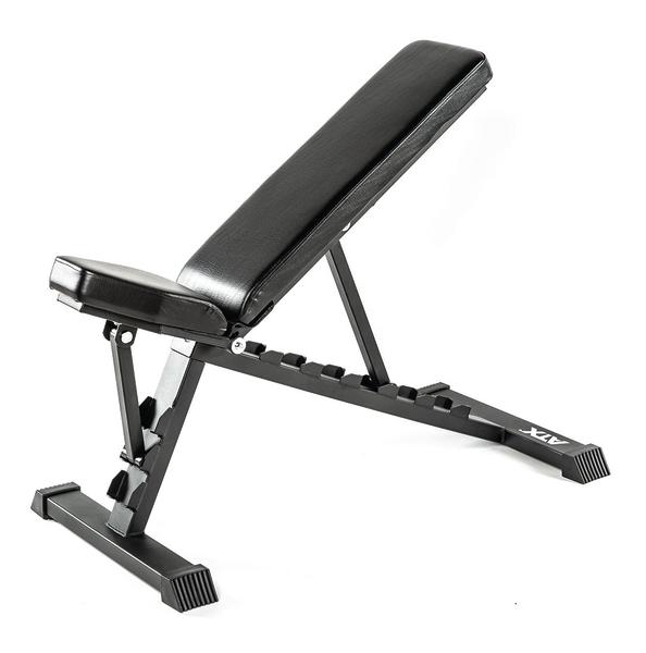 Verstellbare Trainingsbank mit gepolsterter Liegefläche und stabilem Metallgestell.