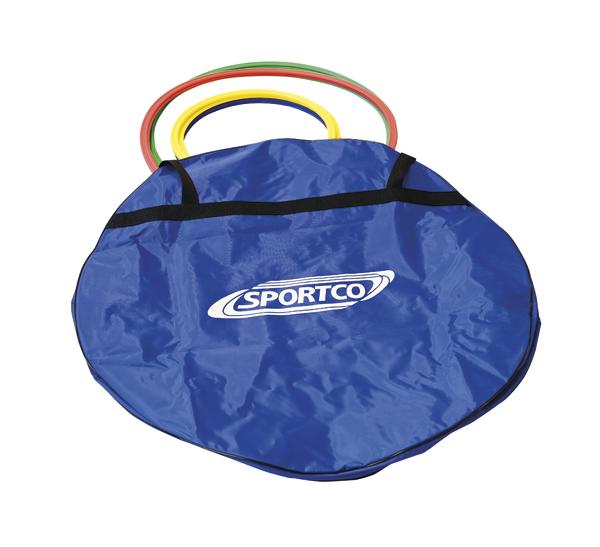Sportco Transporttasche mit bunten Wurfringen für Outdoor-Spiele