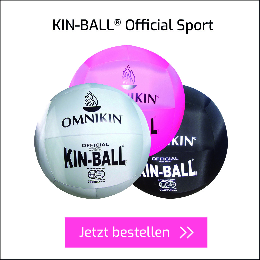 Drei Kinball-Bälle in weiß, pink und schwarz mit Button zum direkten Bestellen