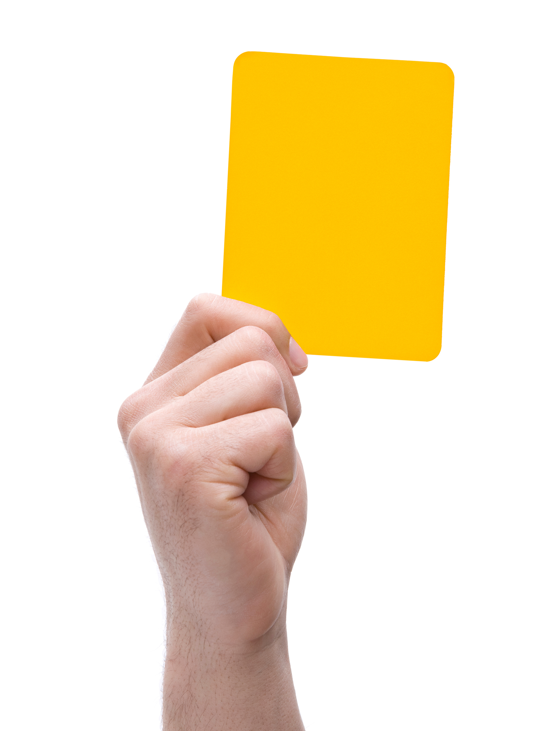 Hand mit einer gelben Schiedsrichter-Karte in der Hand