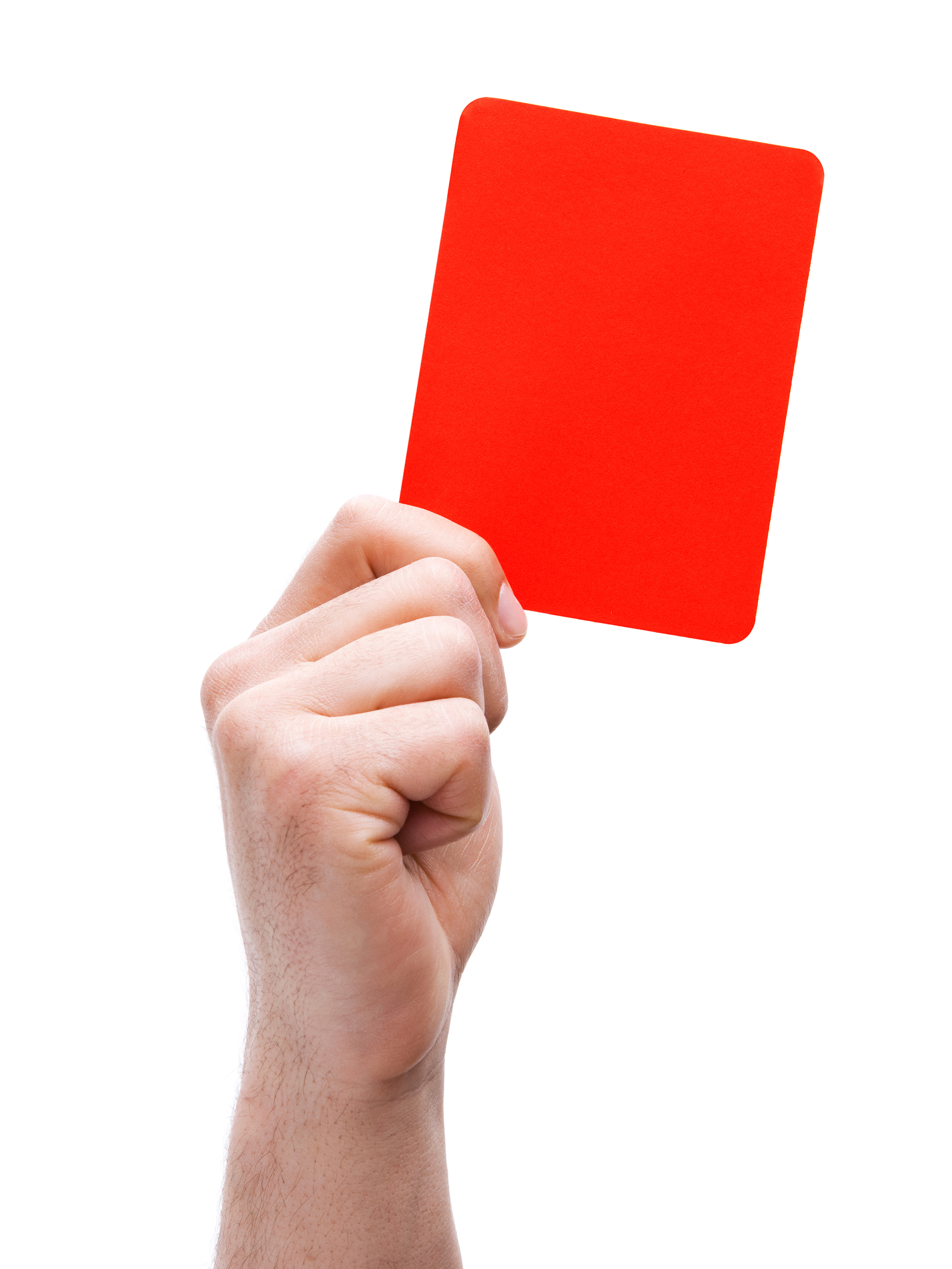 Hand mit einer roten Schiedsrichter-Karte in der Hand